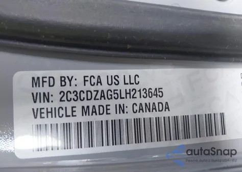 2020 Dodge Challenger Sxt z USA, uszkodzony, nr VIN 2C3CDZAG5LH213645